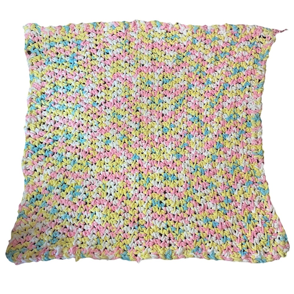 Baby Afghan Blanket Granny Square Pastel Pink/Blue/Yellow/White Hand Made 32x32"